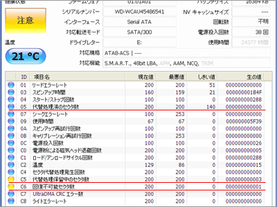 「CrystalDiskInfo」画面