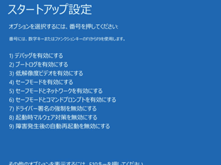 「スタートアップ設定」の次の画面