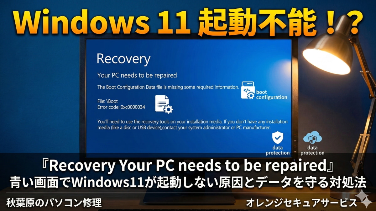 【要注意】Recovery Your PC needs to be repairedが出た時のNG行動とデータを守る対処法