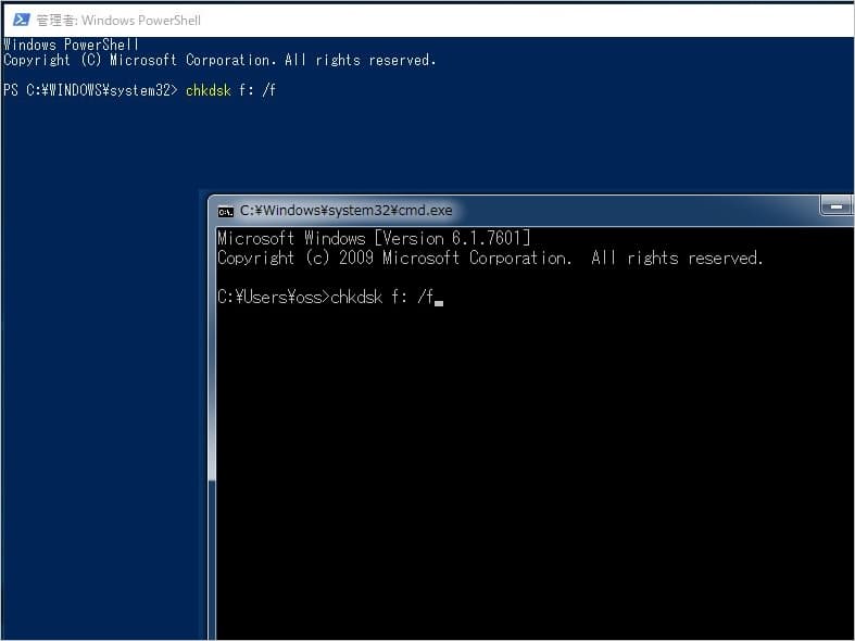 Windows PowerShellとcmd.exeの入力例