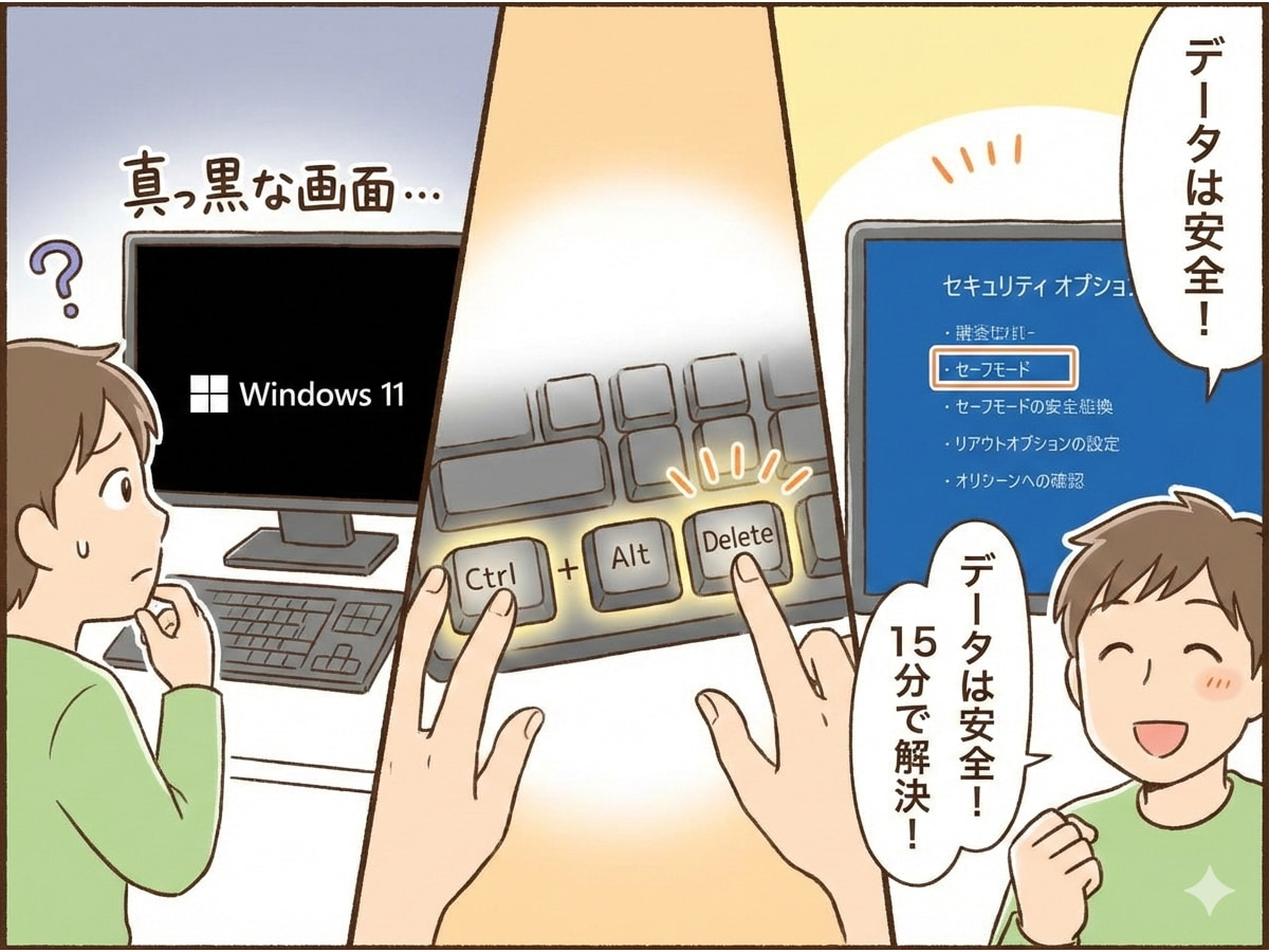 Windows11サインイン後に真っ黒（真っ暗）な画面で停止するトラブルの