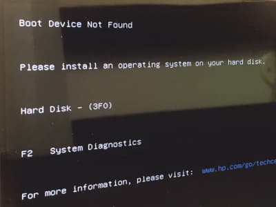 HPパソコンHard Disk -(3F0)画面の画像
