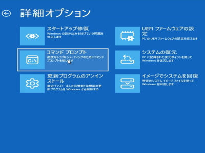 回復ドライブのコマンドプロンプトの画面